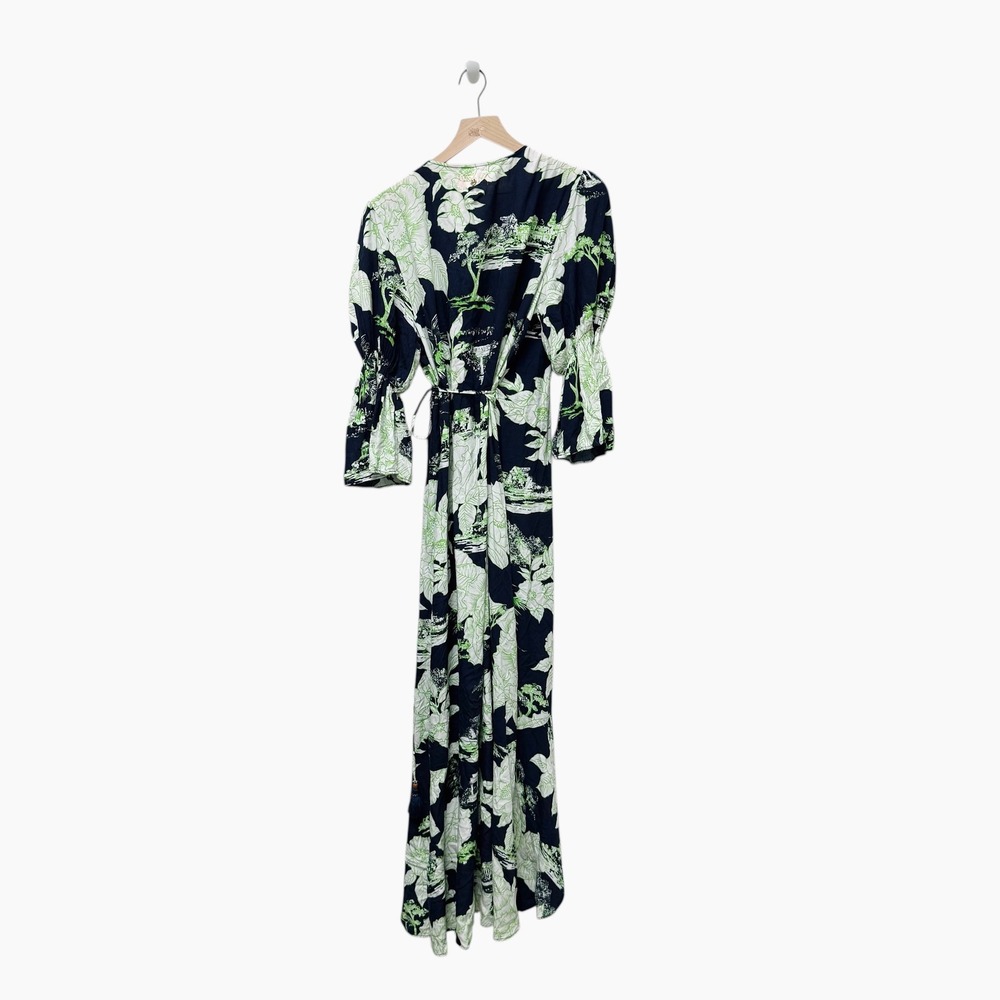Maaji Floral Print Kimono Maxi Dress Wrap Belted‎ Bell Sleeves Green Size Medium - Picture 9 of 9